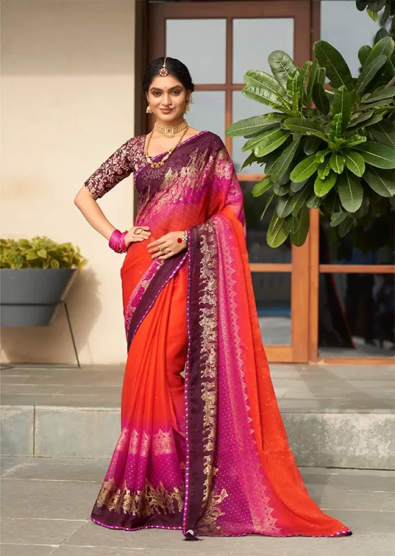 Orange Chiffon Saree