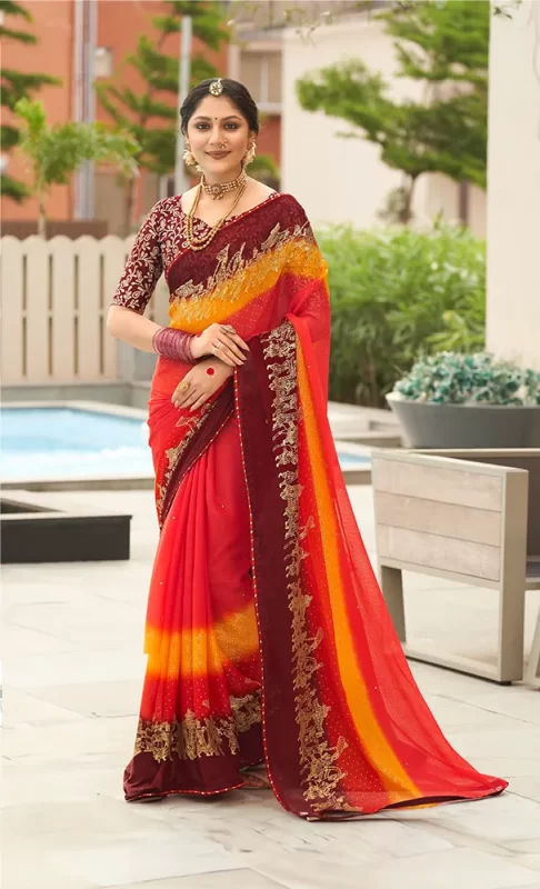 Red Roses Chiffon Saree