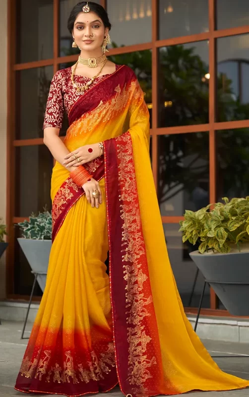 Yellow Chiffon Saree
