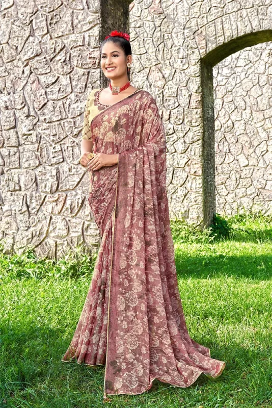 Brown Chiffon Brasso Saree