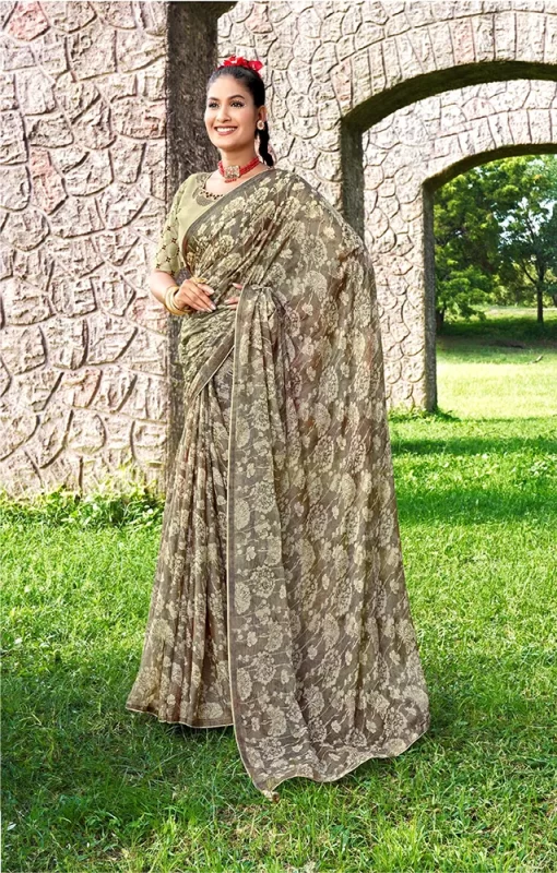 Gray Chiffon Brasso Saree