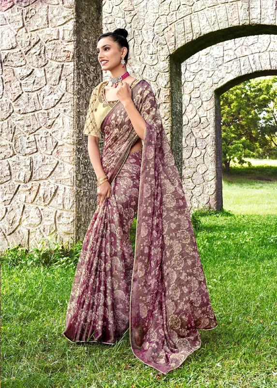 light Maroon Chiffon Brasso Saree