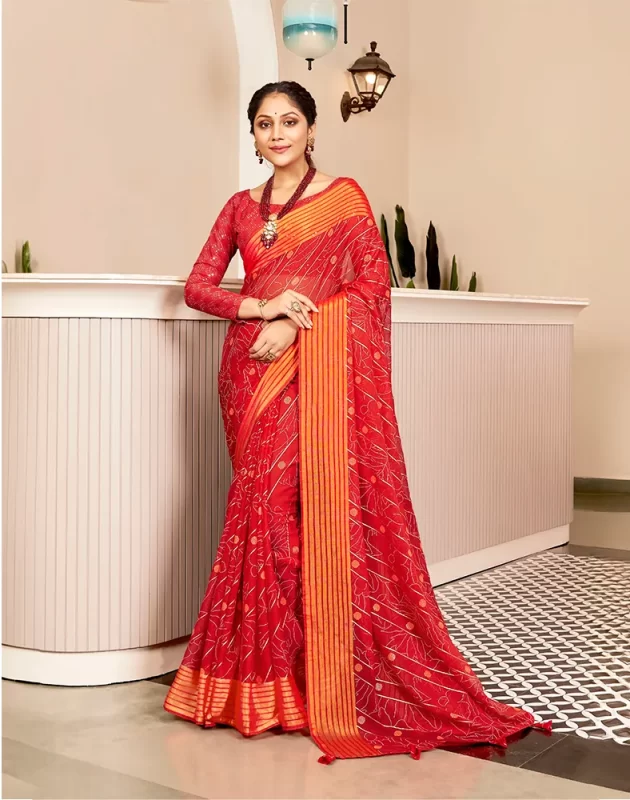 Red Chiffon Saree