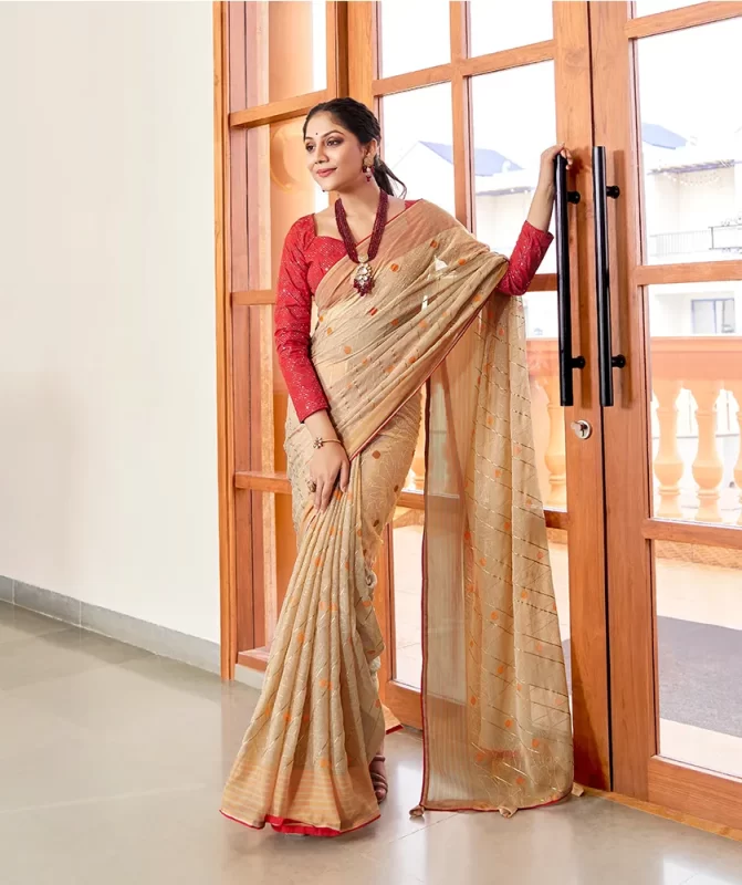 Khaki Chiffon Saree