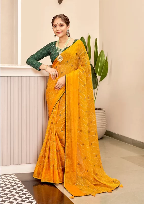 Yellow Chiffon Saree