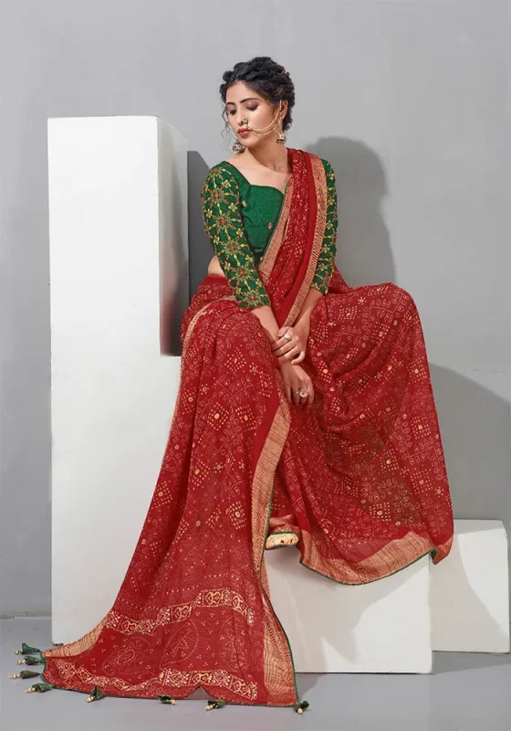 Red Chiffon Saree