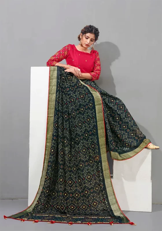 Dark Green Chiffon Saree