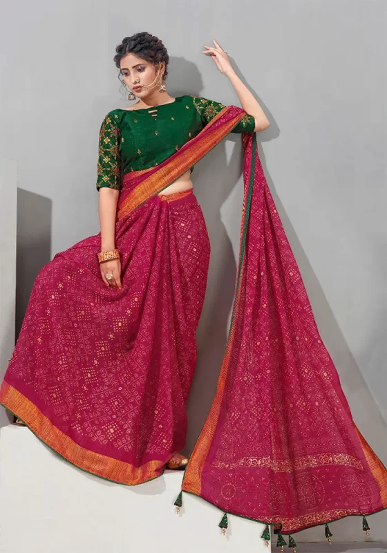 Pink Chiffon Saree