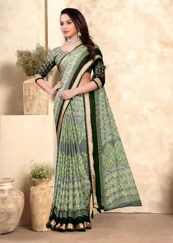 Green Gray Chiffon Silk Saree