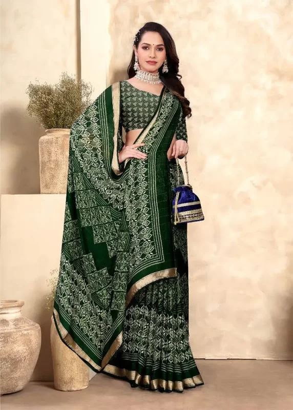 Dark Green Chiffon Silk Saree