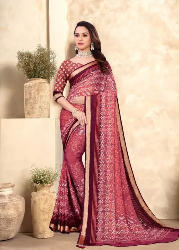 Pink Chiffon Silk Saree