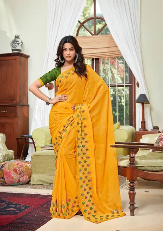 Yellow Chiffon Saree