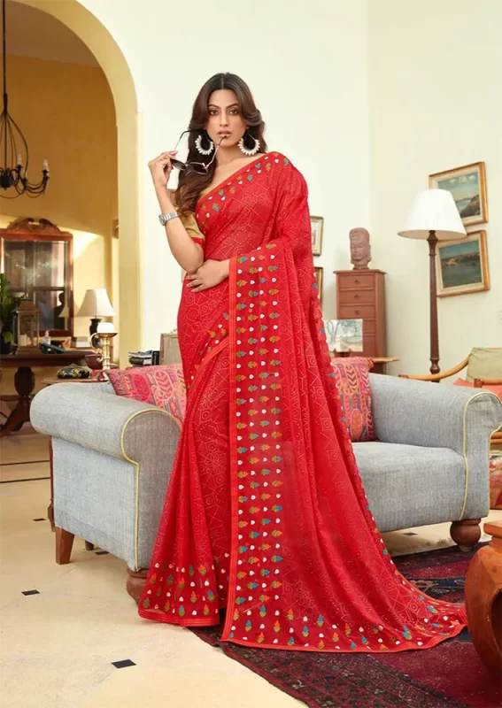 Red Chiffon Saree