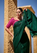 Dark Green Black Soft Silk Saree
