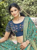 Green Cyan Soft Silk-Jequard Sarees
