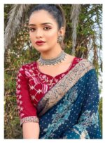 Blue Soft reshmi cotton jequard Saree