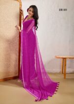 magenta leheriya chiffon saree with fancy blouse & weaving border