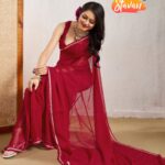 red leheriya chiffon saree with fancy blouse & weaving border