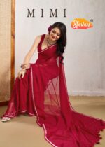 red leheriya chiffon saree with fancy blouse & weaving border